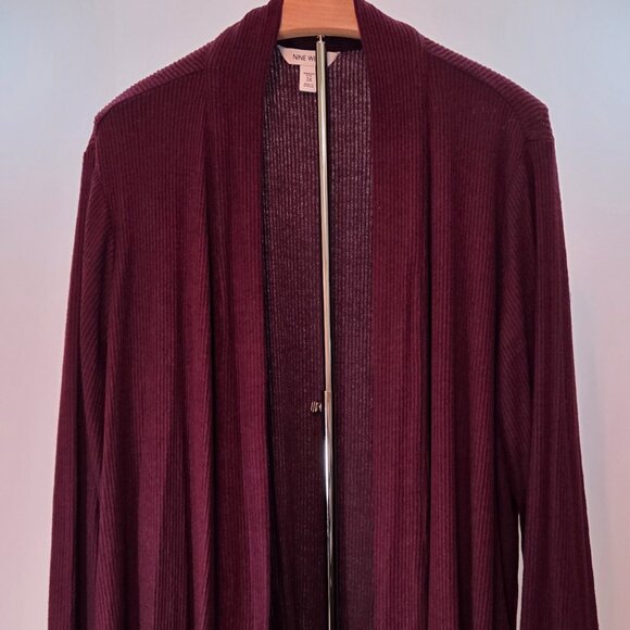 Nine West Women’s Plus Open Front Cardigan, Size 3x, Wine Burgundy Ribbed Knit - Picture 1 of 9